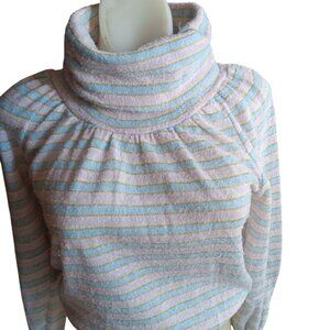 Vintage 1970s Dig It Striped Gold Thread Turtleneck Sweater M Pastel Pink